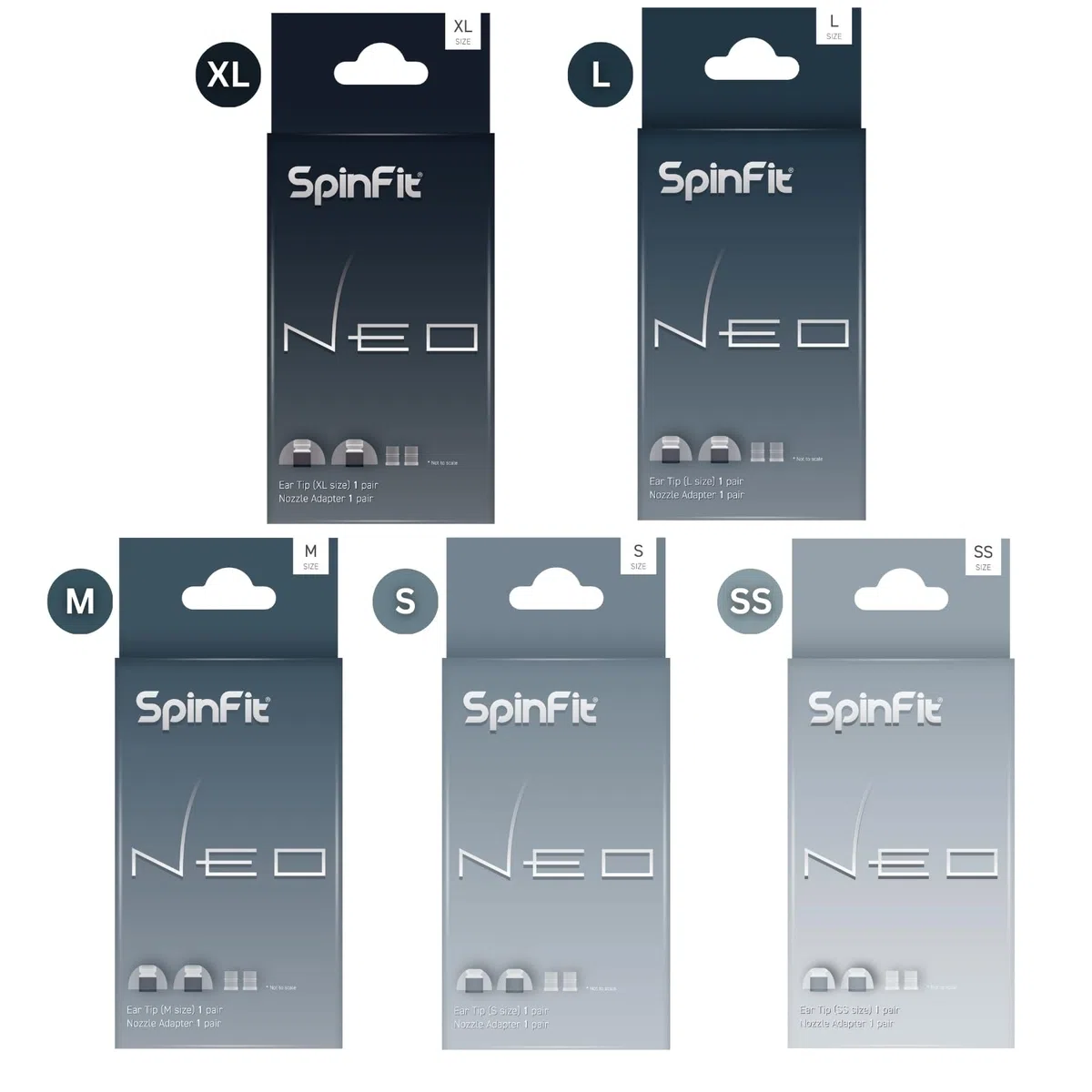 SpinFit Neo for IEM - M - Almohadillas patentadas de Silicona para reemplazo, Ajuste Seguro y Comodidad Suprema, Reduce la reacción alérgica, un Juego se Adapta a boquillas Normales y Finas (1 par