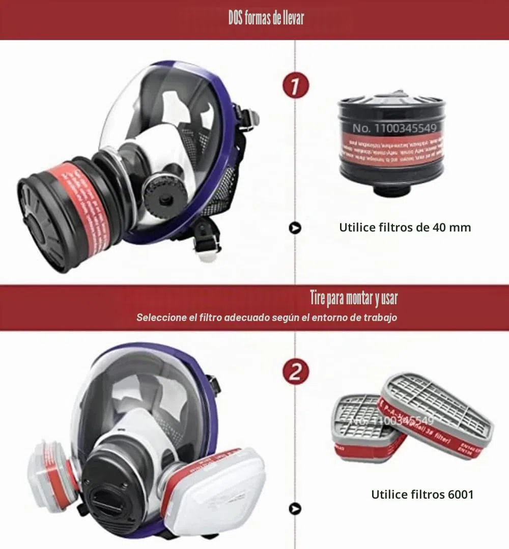 Máscara de gas, máscara completa, protección contra el polvo, supervivencia, nuclear y química, con filtro de carbón activo, protección respiratoria, polvo fino para vapores de gases, productos
