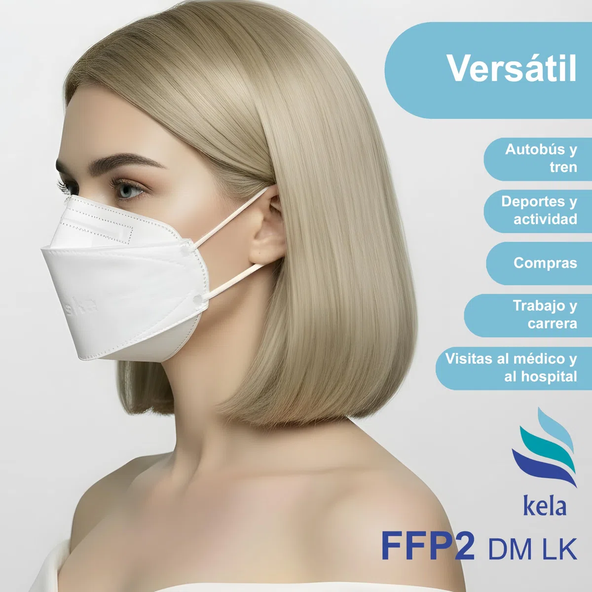 Mascarillas FFP2 DM LK | 100% fabricado en Alemania | Mascarilla protectora con forma de pez | Certificado CE EN 149:2001+A:2009 (2233 GEPTEST) e OEKO TEX | VIRU-fil