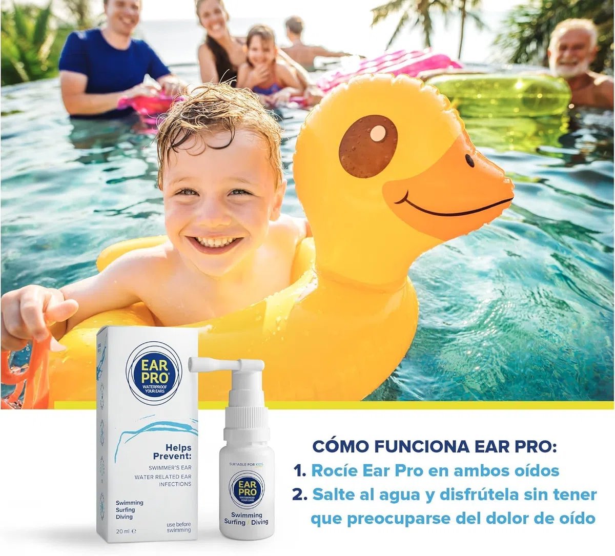 Ear Pro Sustituto para tapones oídos piscina. Aceite spray Seguro y Natural para los oídos que ayuda a proteger los oídos del agua y evitar infecciones para adultos y niños.