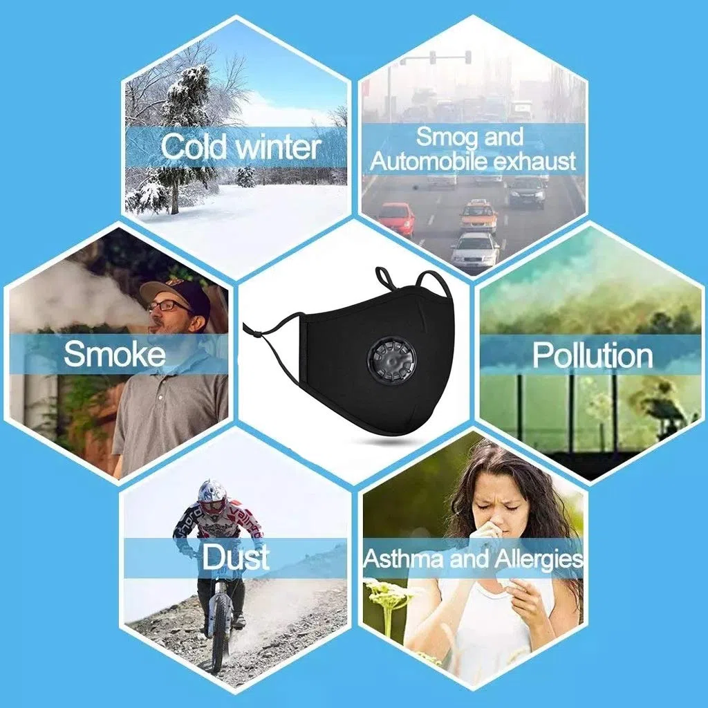 4 Piezas Bandanas de Algodón Reutilizable Lavable Ajustable con Válvula de Respiración y 12 Filtros de Carbón Activado para Antipolvo, Anti Haze, Anti Pollution, Envío desde España