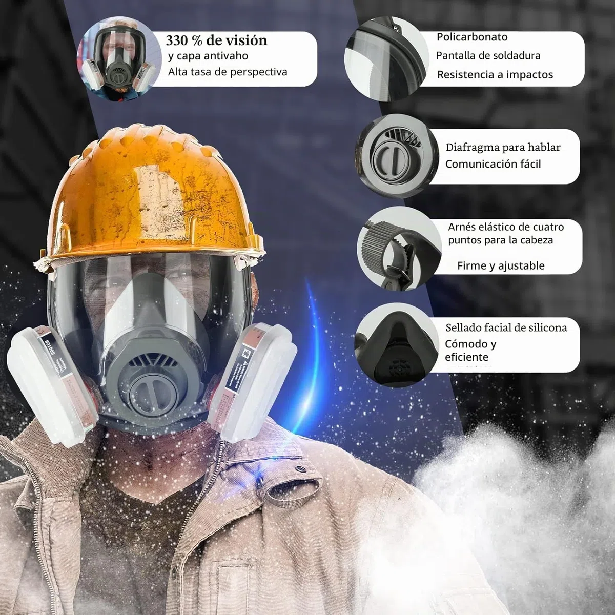 ALNUY Máscara de gas de cara completa, máscara de gas de supervivencia nuclear y química con filtro de carbón activado de 40 mm, máscara respiradora reutilizable para gases, vapores, polvo, productos