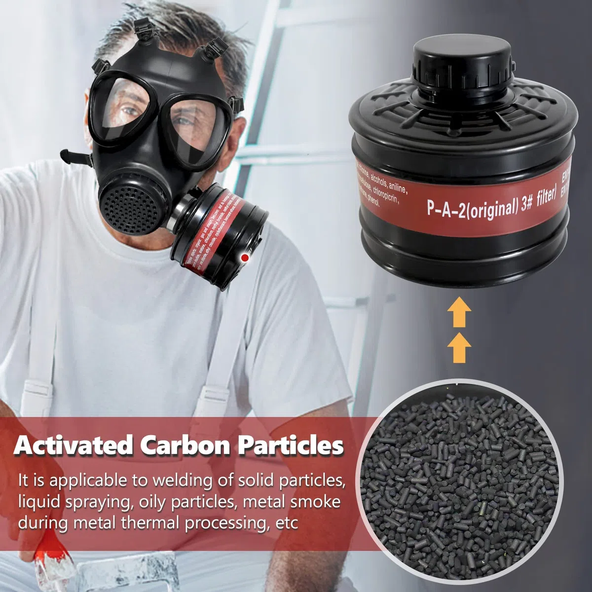 Respirador de media cara con filtros, gafas, tapones para los oídos y guantes para productos químicos, pintura, polvo, vapores orgánicos, pulido, resina epoxi