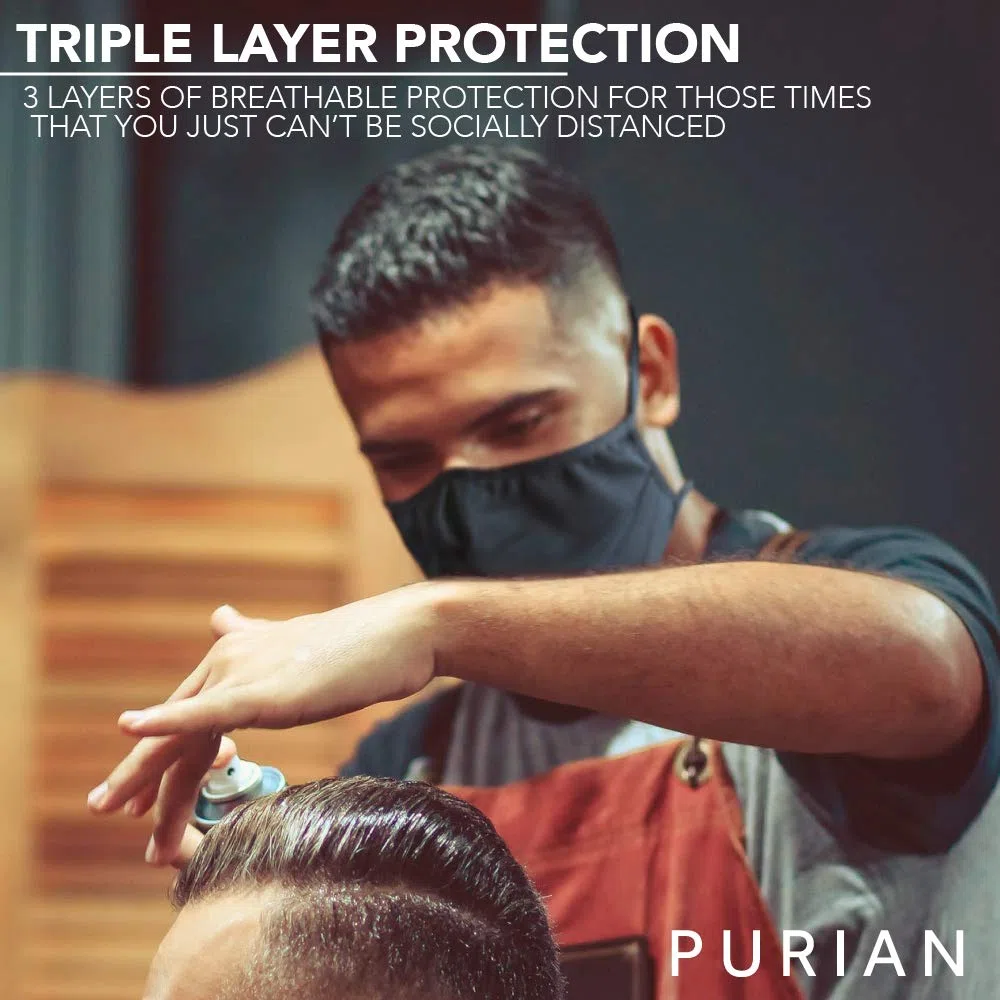 Purian Mascarilla facial adulto XL (extragrande) para hombres con barba, correas negras con ajuste rápido de bloqueo de cordón para uso todo el día